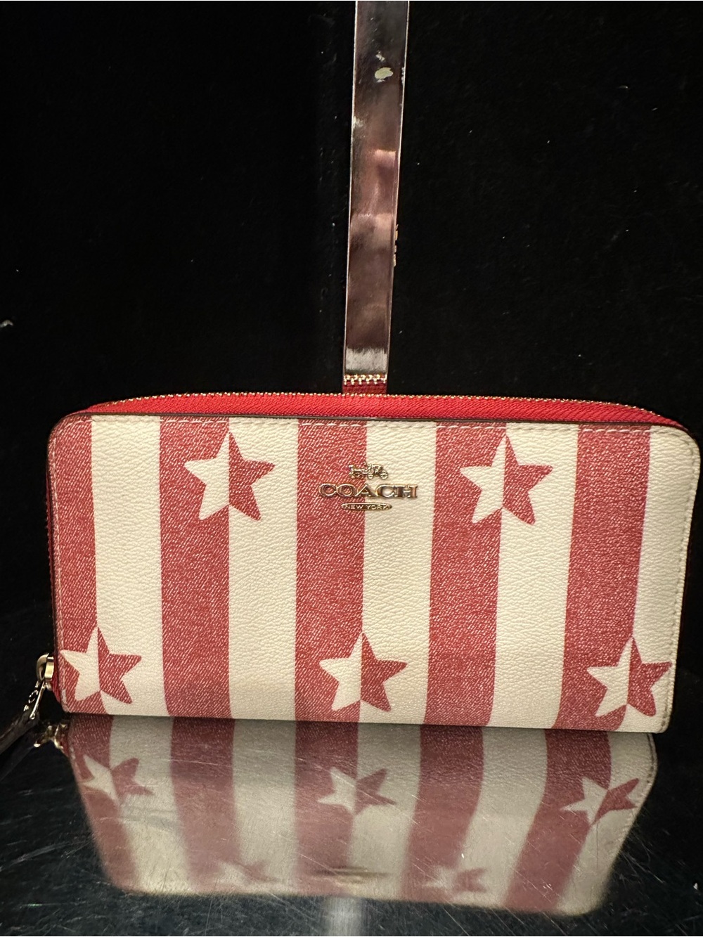 Coach #279 Accordion Red and White Star Stripe Zip Around Wallet